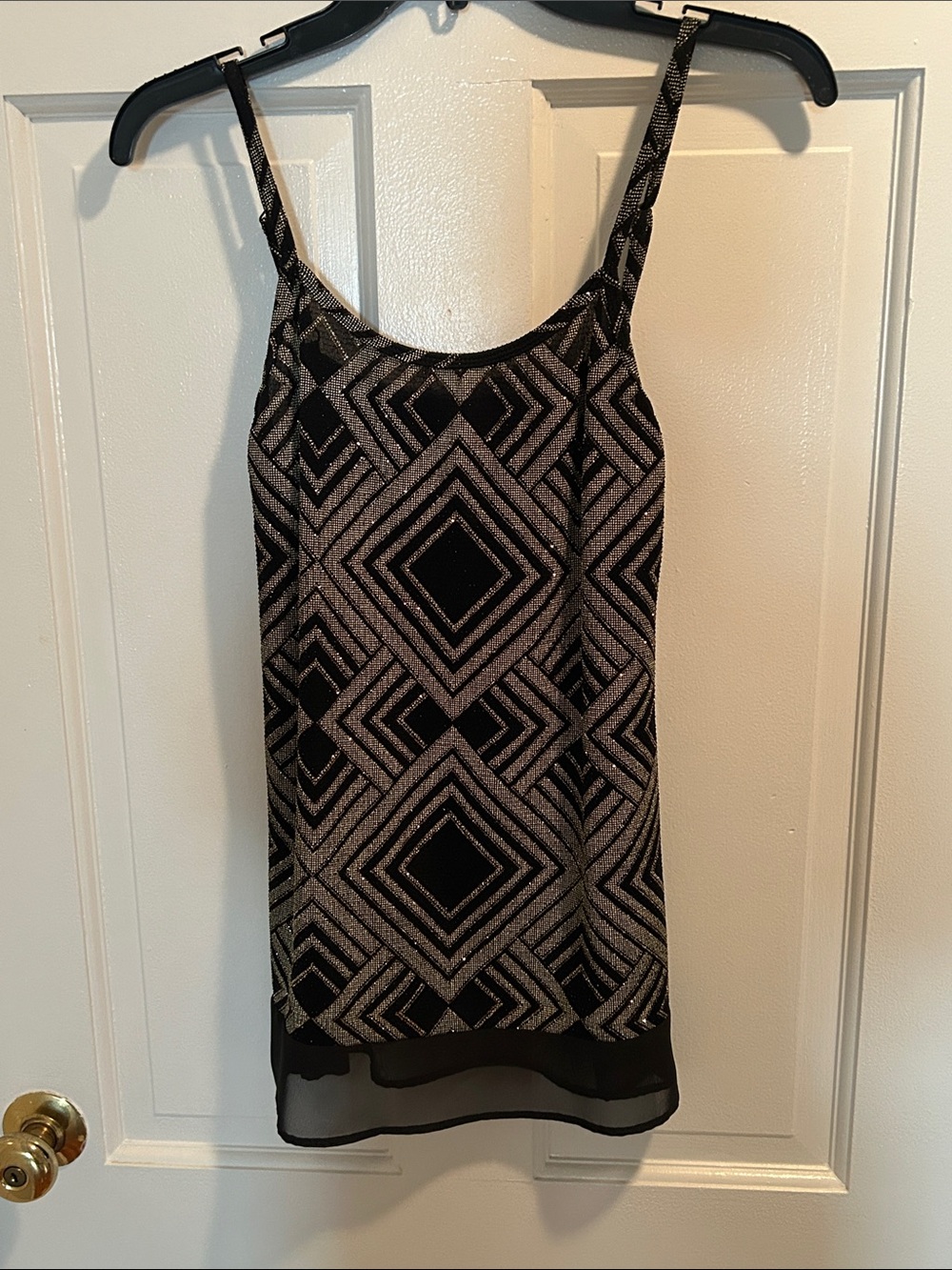 Metallic Black Geo-Pattern Camisole with Sheer Hem